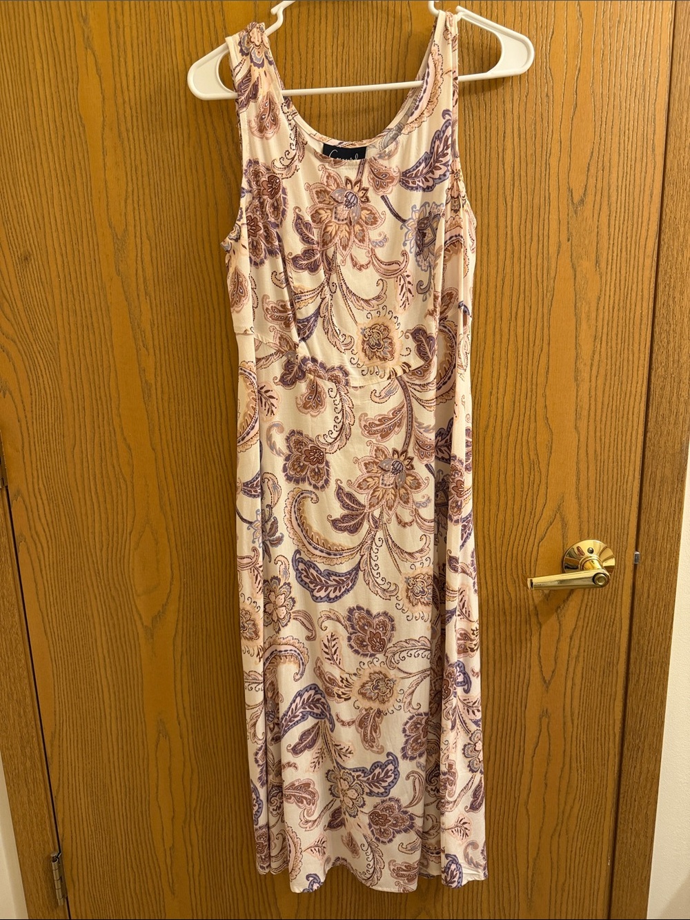 Women's Cream Paisley Maxi Dress with Purple Accents